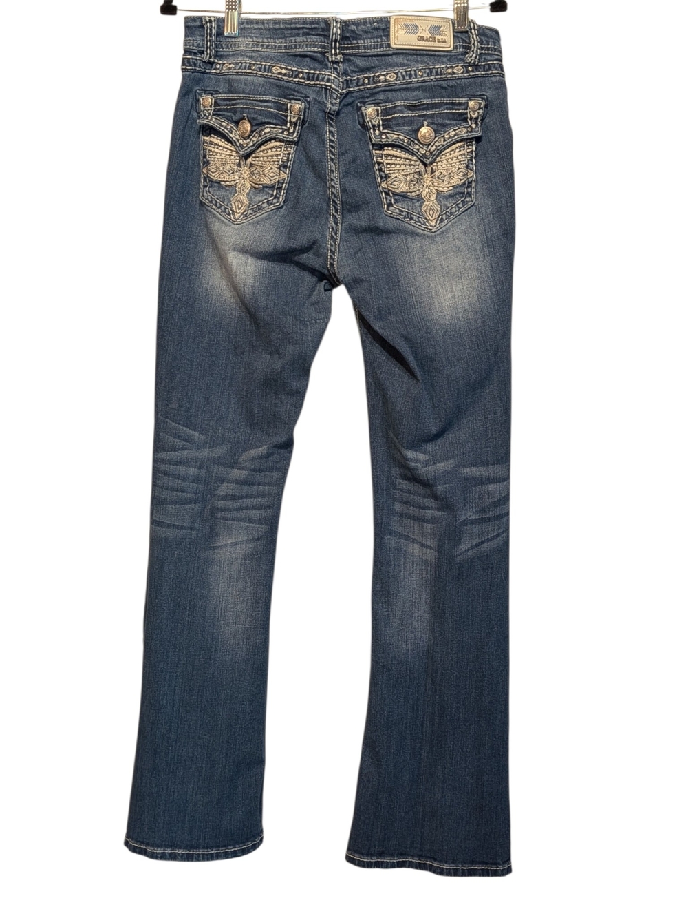 Grace in LA Distressed Medium Blue Flare Jeans